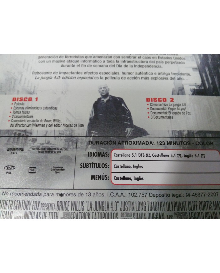 LA JUNGLA DE CRISTAL 4.0 DIE HARD 4.0 - 2 DVD STEELBOOK ESPAÑOL ENGLISH - AM