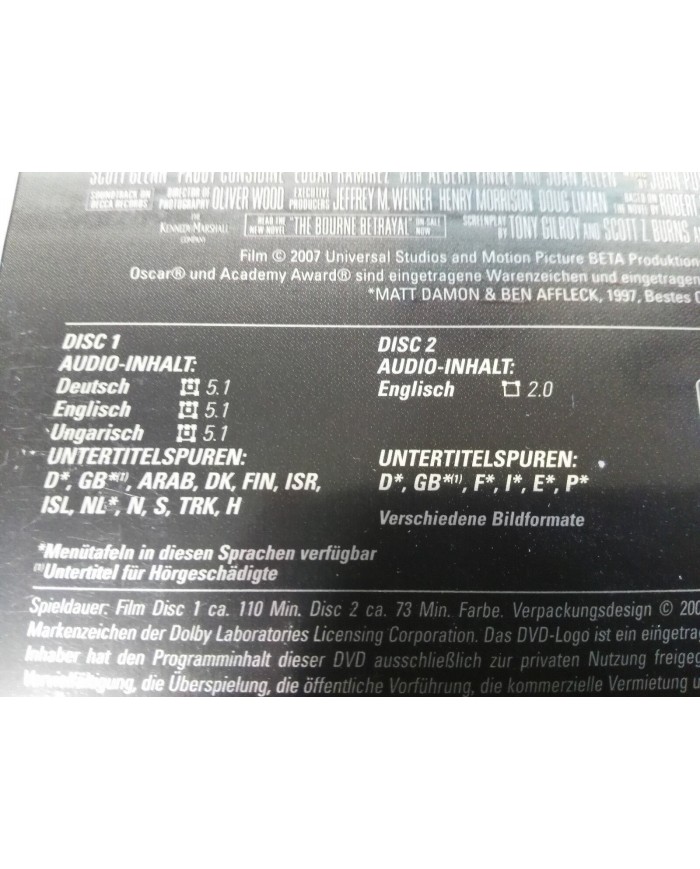 BOURNE ULTIMATUM 2 DVD STEELBOOK ENGLISH DEUTSCH - GERMAN EDITION MATT DAMON AM