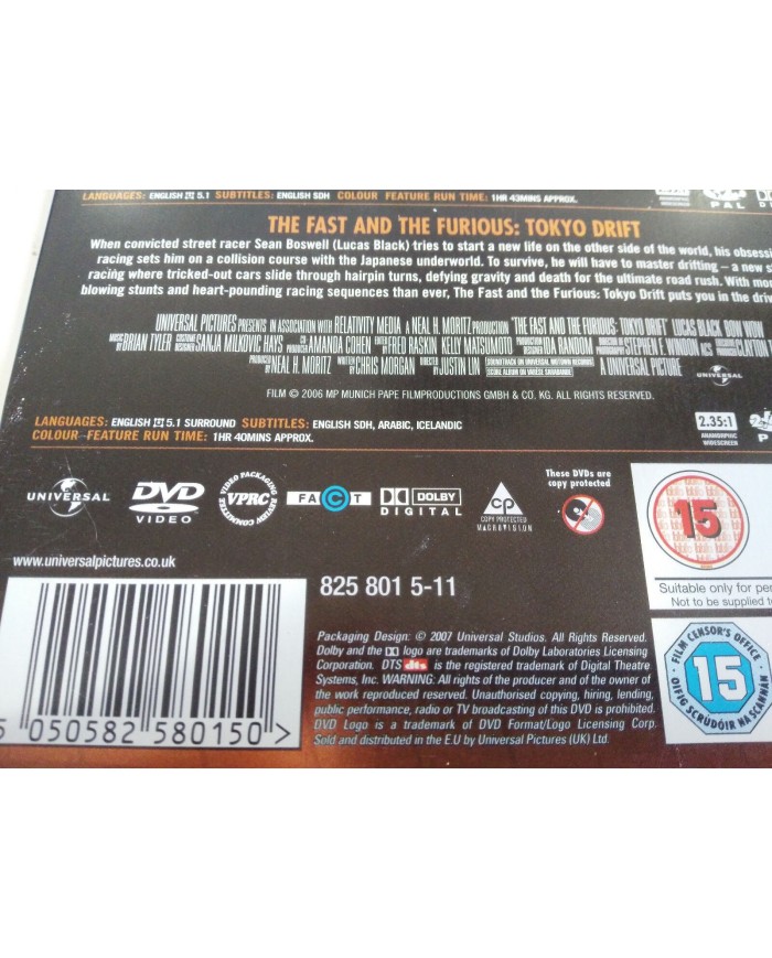 FAST AND FURIOUS + 2 FAST 2 FURIOUS + TOKYO DRIFT TRILOGY 3 X DVD STEELBOOK - AM