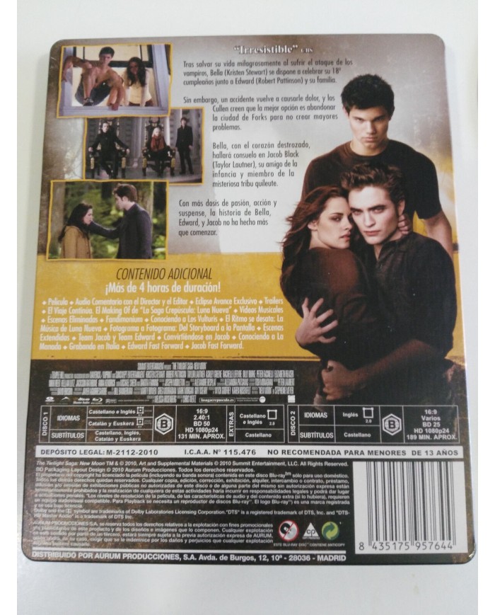 CREPUSCULO - TWILIGHT LUNA NUEVA - 2 BLU-RAY - Ed Coleccionista STEELBOOK - 3T