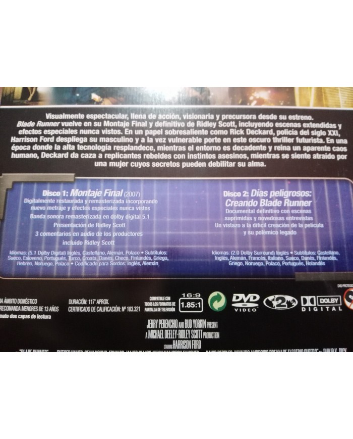 BLADE RUNNER MONTAJE FINAL 2 X DVD STEELBOOK HARRISON FORD - 5T