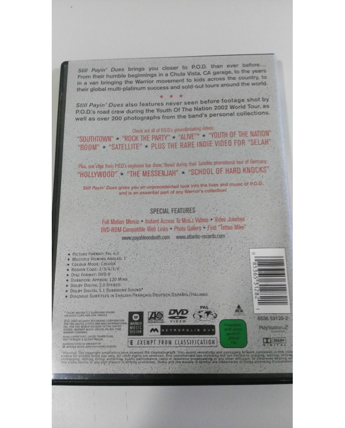 P.O.D. POD STILL PAYIN? DUES DVD REGION 2-6 120 MIN ESPAÑOL ENGLISH FRANCAIS AM