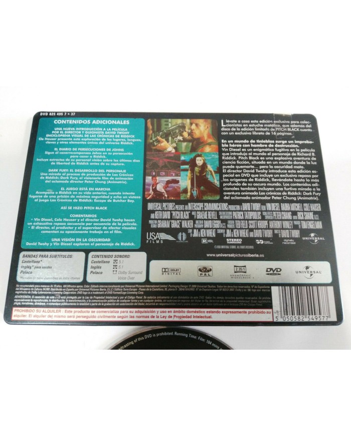 Pitch Black Las Cronicas de Riddick Vin Diesel Steelbook DVD Espa?ol English 3T