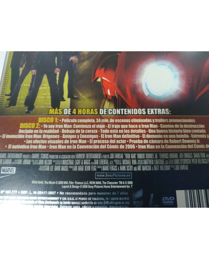 Iron Man Robert Downey Jr Marvel Steelbook DVD + Extras Espa?ol Ingles - 3T