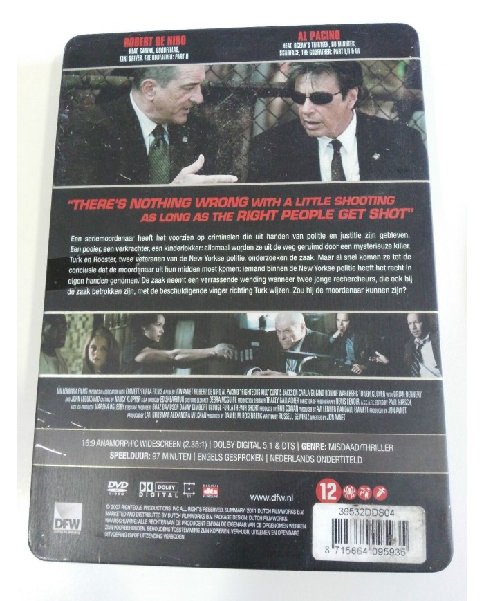 RIGHTEOUS KILL DVD STEELBOOK ENGLISH DEUTSCH GERMAN ED ROBERT DE NIRO AL PACINO