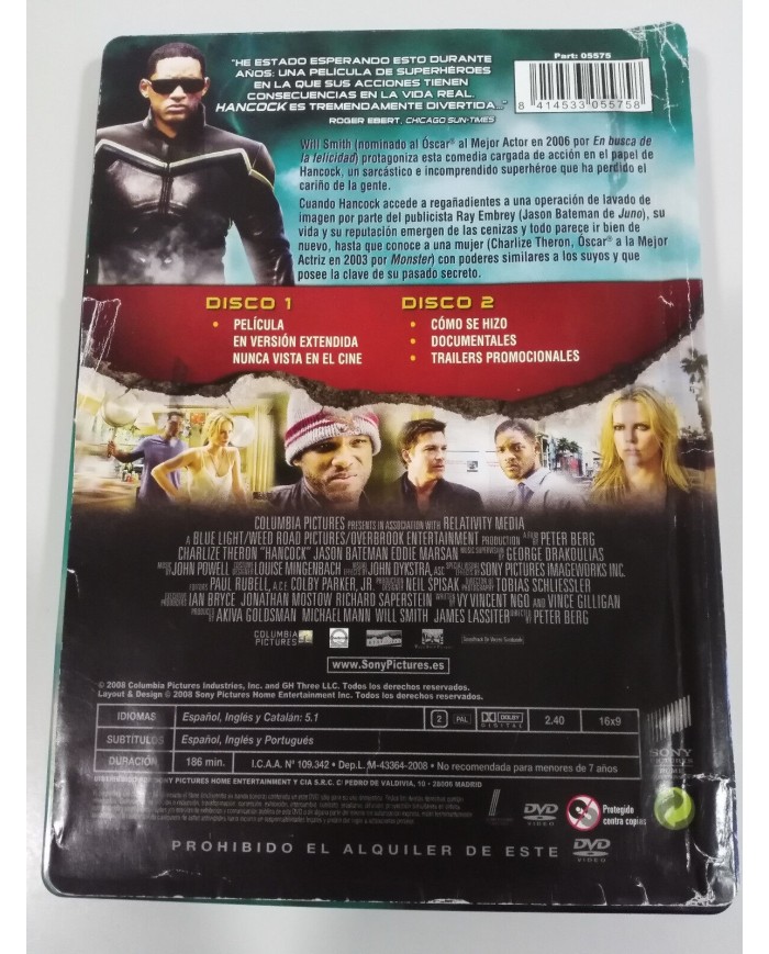 HANCOCK - 2 X DVD STEELBOOK WILL SMITH CHARLIZE THERON ESPA?OL ENGLISH - AM