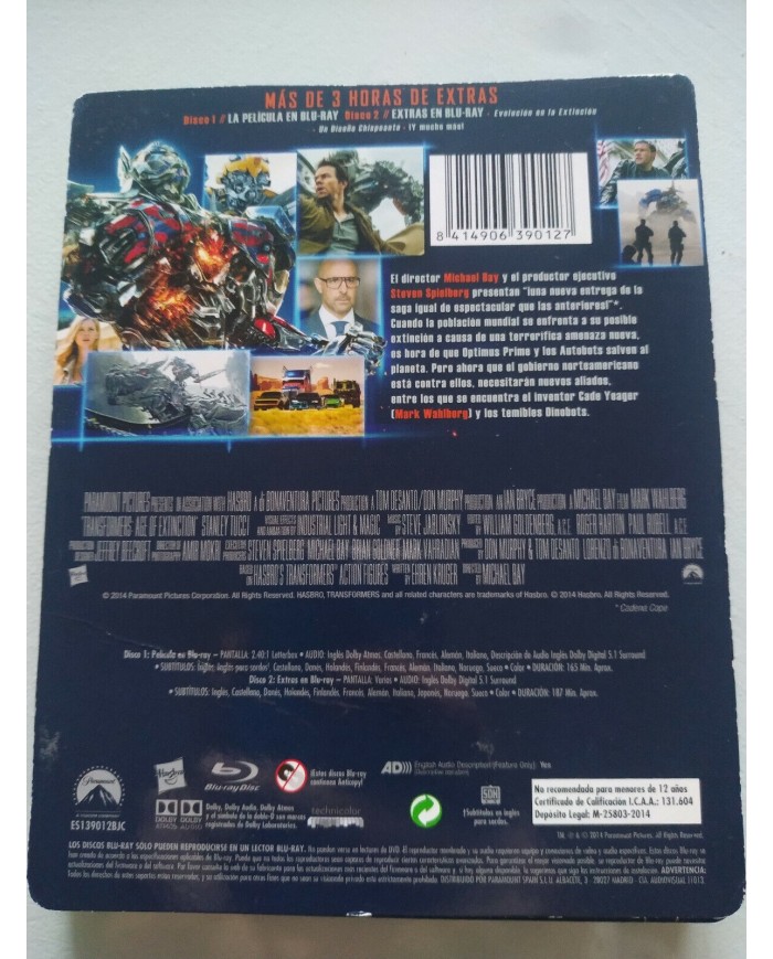 Transformers Age Of Extinction Steelbook 2 x Blu-Ray + Extras Espa?ol Ingles 2T