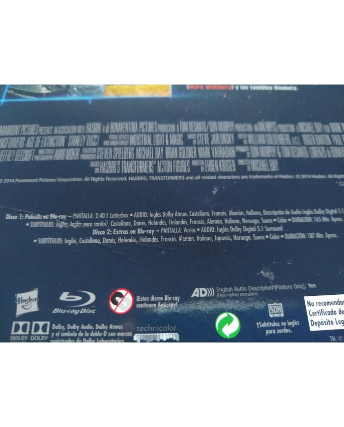 Transformers Age Of Extinction Steelbook 2 x Blu-Ray + Extras Espa?ol Ingles 2T