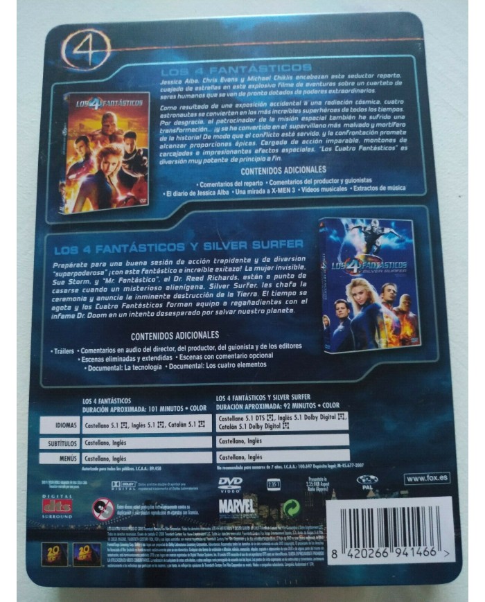 Los 4 Fantasticos + Silver Surfer Marvel Steelbook 4 x DVD Espa?ol Ingles 3T