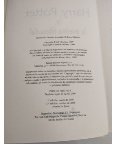Harry Potter Y La Piedra Filosofal J K Rowling 2000 Salamandra LIBRO Español Am Harry Potter Y La Piedra Filosofal J K Rowling 2000 Salamandra LIBRO Español Am