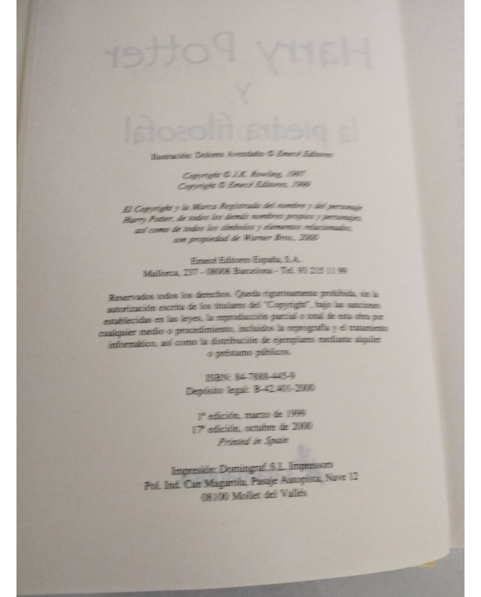 Harry Potter Y La Piedra Filosofal J K Rowling 2000 Salamandra LIBRO Español Am