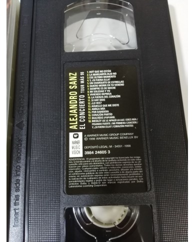 ALEJANDRO SANZ - EL CONCIERTO TOUR MAS 98 - VHS CINTA TAPE - 1998 CASTELLANO Am