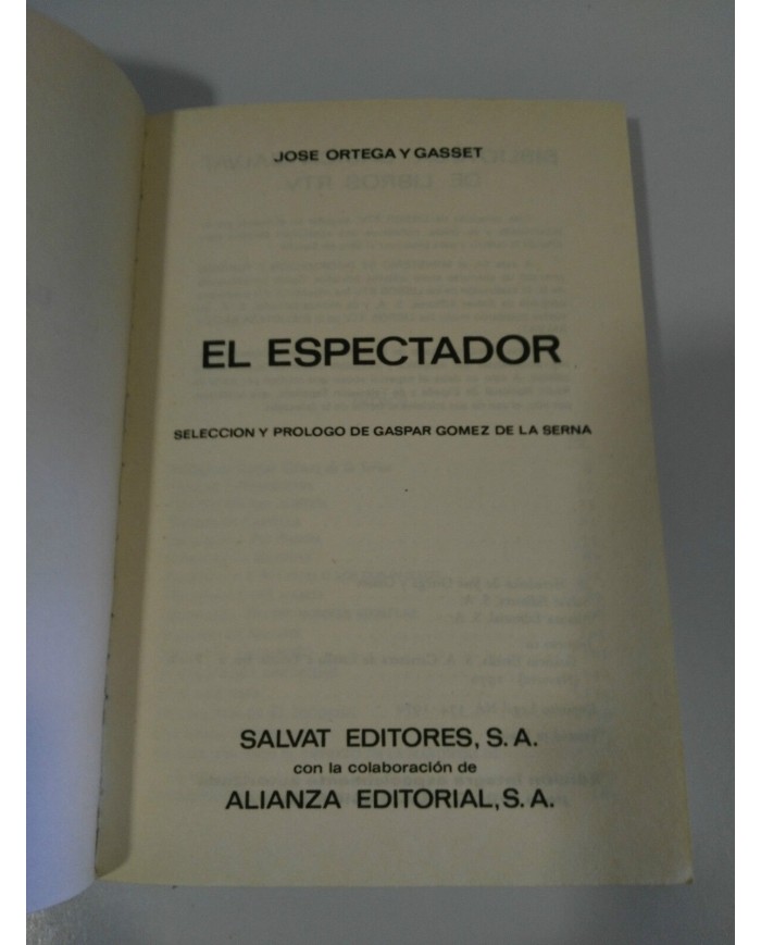 EL ESPECTADOR JOSE ORTEGA Y GASSET LIBRO 188 PAGS RTV 4 - 1970 SALVAT
