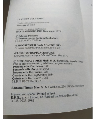 La Cueva del Tiempo Edward Packard Paul Granger 1985 Timun - LIBRO Español Am La Cueva del Tiempo Edward Packard Paul Granger 1985 Timun - LIBRO Español Am