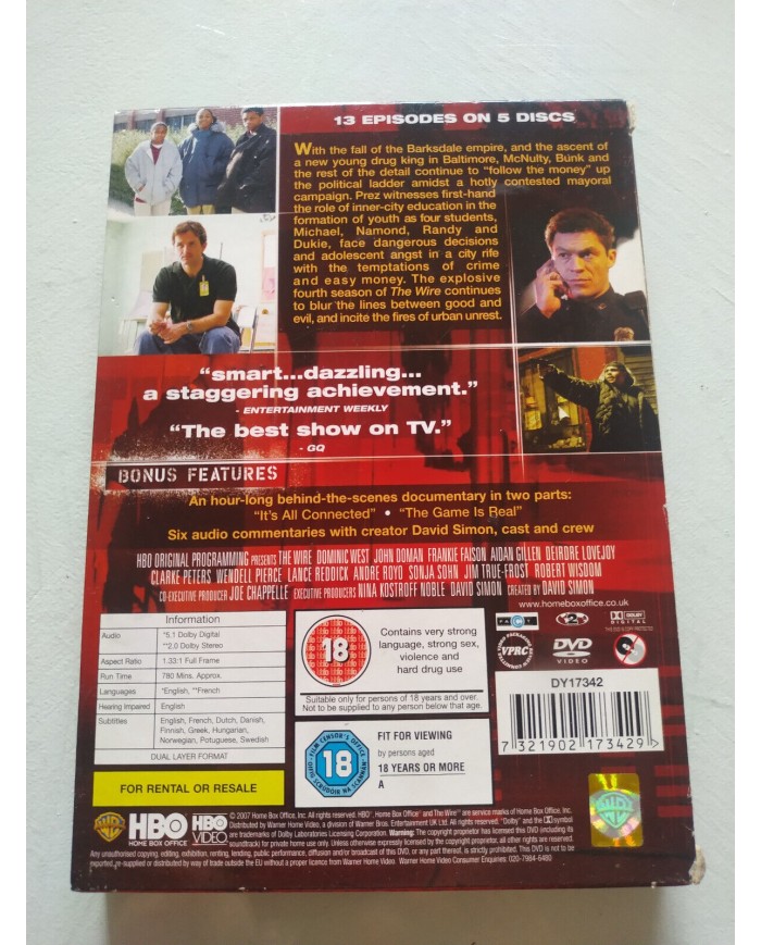 The Wire The Complete Fourth Season TV Series HBO 2007 - DVD Ingles Region 2 Am