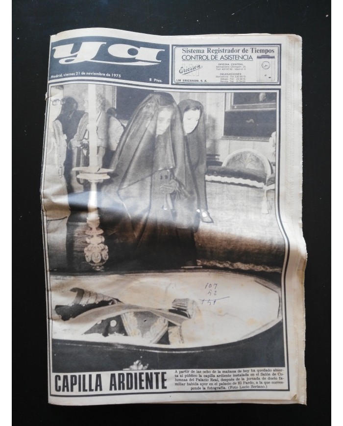 DIARIO YA 21 DE NOVIEMBRE DE 1975 FRANCO HA MUERTO PERIODICO HISTORICO UNICO!!!
