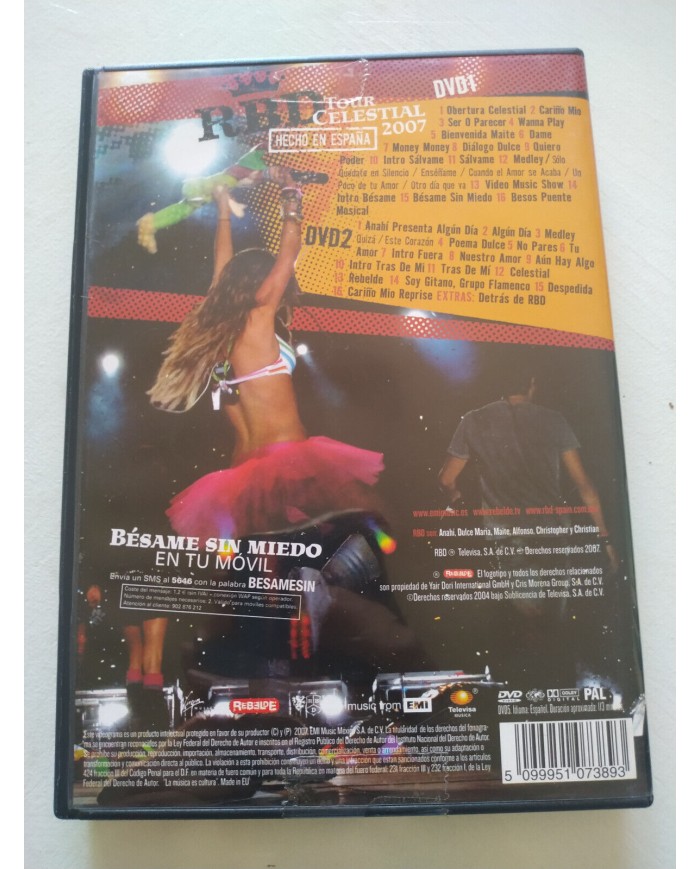 RBD Rebelde Tour Celestial 2007 Hecho en Espa?a - 2 x DVD Con Entrada Concierto