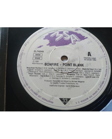 Bonfire Point Blank 1989 ZL74249 MSA First Press LP Vinilo 12" VG/VG Mg Am