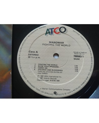 Manowar Fighting The World 790563-1 1987 First Press LP Vinilo 12" VG/VG Mg Am