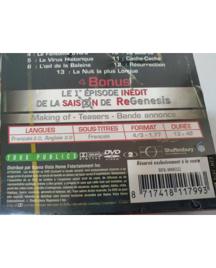 REGENESIS COMPLETE SEASON 1 - COFFRET 4 x DVD ENGLISH FRANCAIS - AM