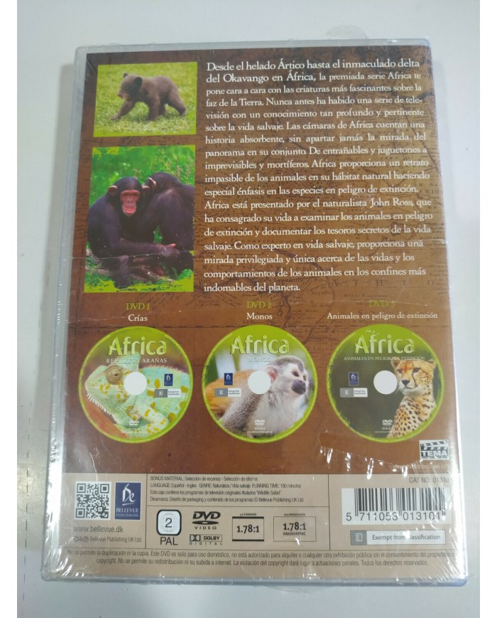 Africa Serie TV Reptiles Ara?as Monos - 3 x DVD Region 2 Espa?ol Ingles - 3T