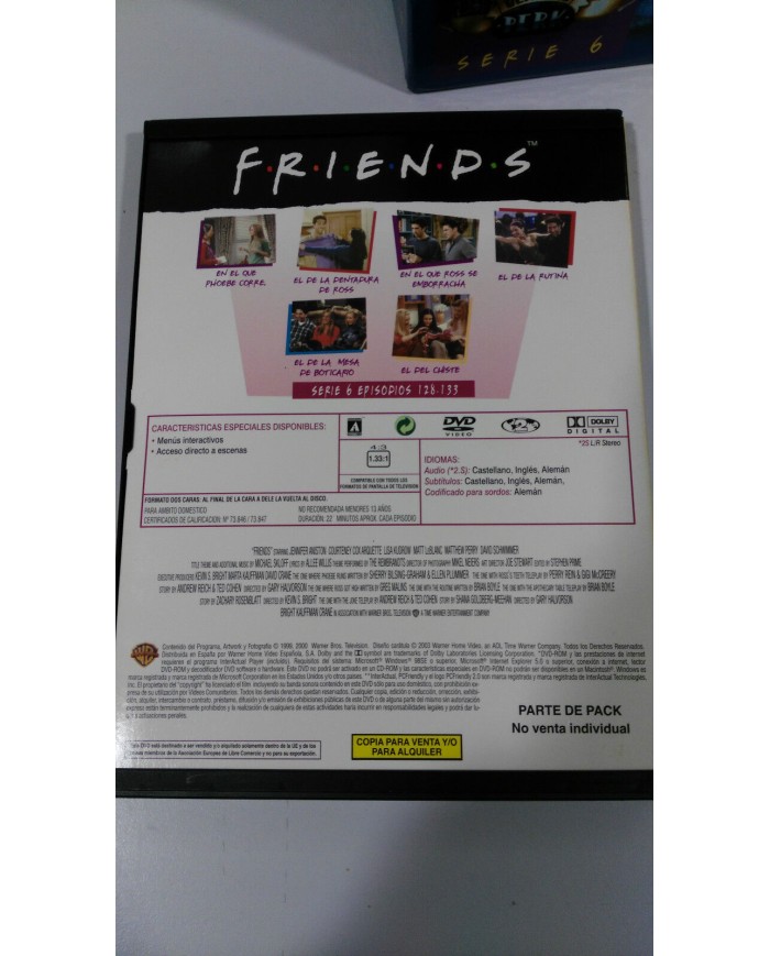 FRIENDS TEMPORADA SEASON 6 COMPLETA 4 DVD DOBLES CAJA DURA CENTRAL PERK PAL Am