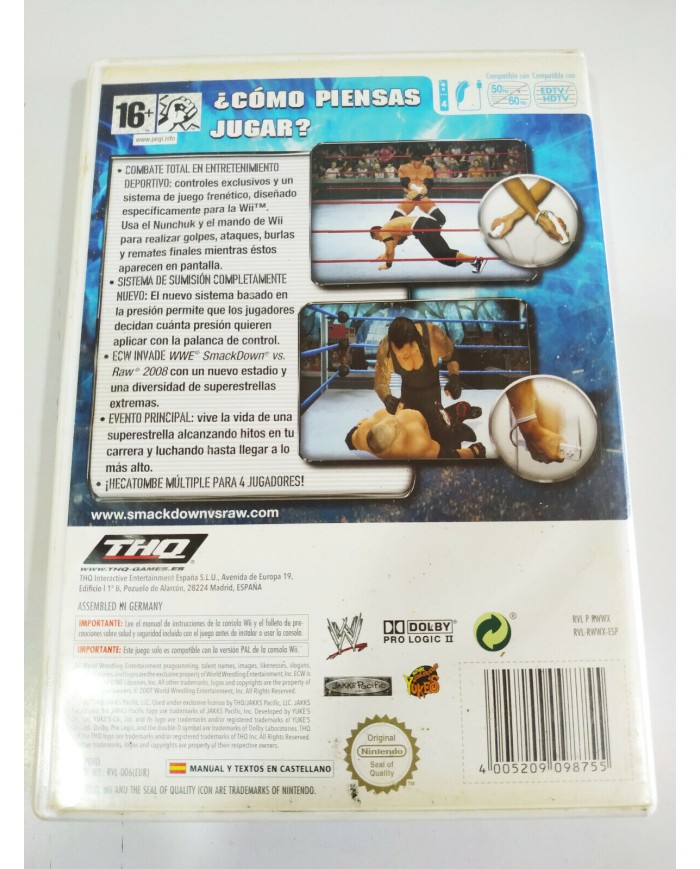 Smack Down vs Raw 2008 WWE - Juego Wii Nintendo PAL - 3T