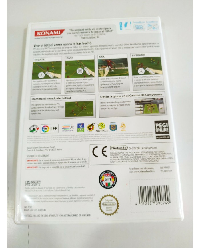 PES 2008 Pro Evolution Soccer Ronaldo Konami - Juego Wii Nintendo PAL - 2T