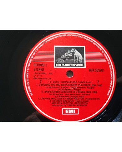 Bach Harpsichord Concertos EMI 1974 UK Edt Box 3 x LP + Libreto 12" Vinilo VG/VG
