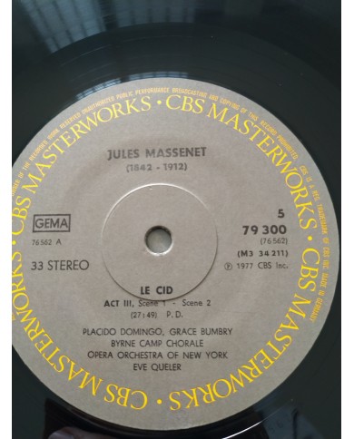 Jules Massenet Le Cid Domingo CBS 1977 Box 3 x LP + Libreto 12" Vinilo VG/VG