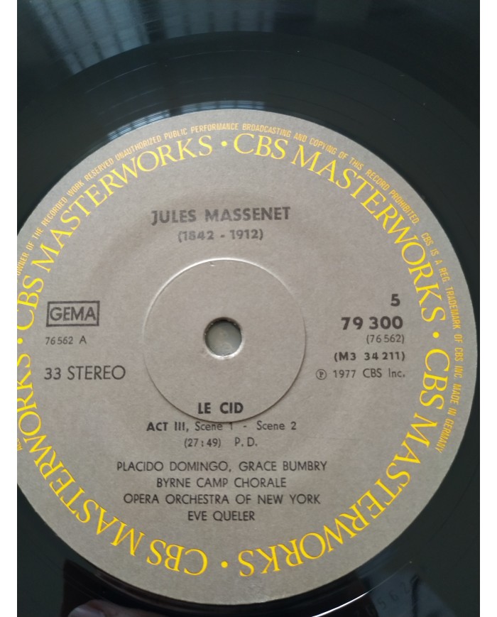 Jules Massenet Le Cid Domingo CBS 1977 Box 3 x LP + Libreto 12" Vinilo VG/VG