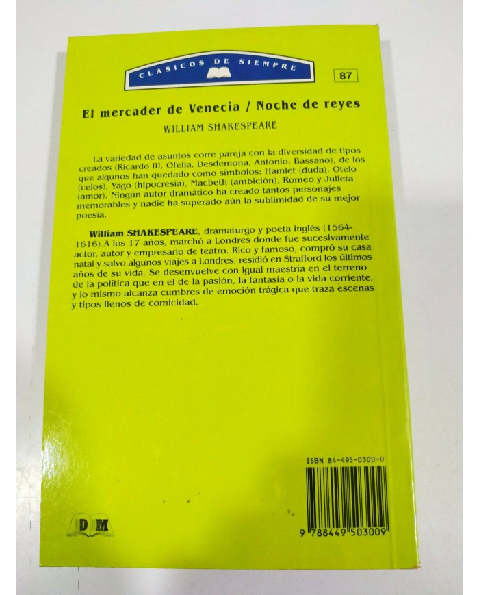 EL MERCADER DE VENECIA + NOCHE DE REYES SHAKESPEARE LIBRO TAPA BLANDA Am