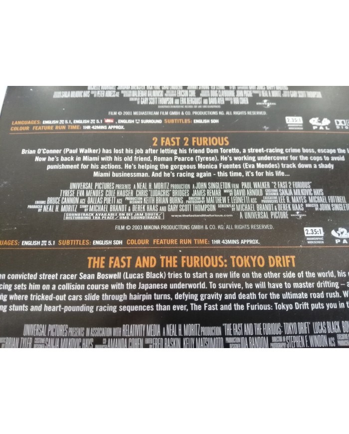 FAST AND FURIOUS + 2 FAST 2 FURIOUS + TOKYO DRIFT TRILOGY 3 X DVD STEELBOOK - AM