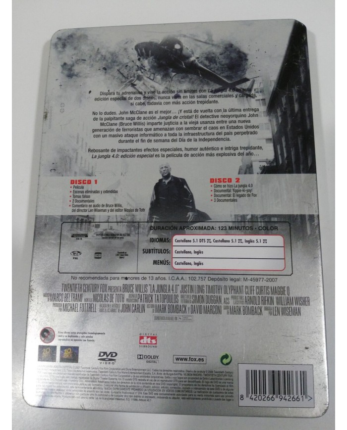 LA JUNGLA DE CRISTAL 4.0 DIE HARD 4.0 - 2 DVD STEELBOOK ESPAÑOL ENGLISH - AM