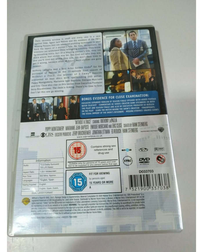 SIN RASTRO WITHOUT A TRACE PRIMERA TEMPORADA 1 COMPLETA 4 DVD ESPAÑOL ENGLISH AM