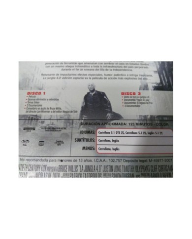 LA JUNGLA DE CRISTAL 4.0 DIE HARD 4.0 - 2 DVD STEELBOOK ESPAÑOL ENGLISH - AM