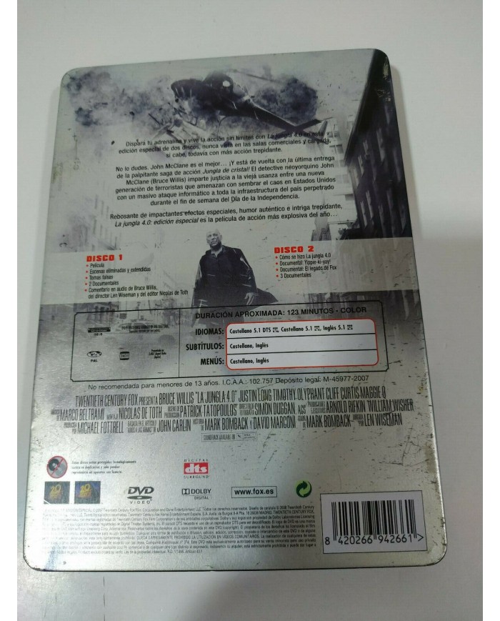 LA JUNGLA DE CRISTAL 4.0 DIE HARD 4.0 - 2 DVD STEELBOOK ESPAÑOL ENGLISH - AM