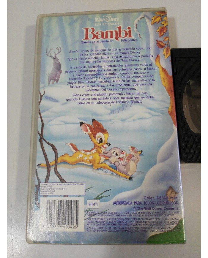 BAMBI VHS WALT DISNEY LOS CLASICOS FIRST EDITION ORIGINAL ESPAÑOLA 1993 - 3T