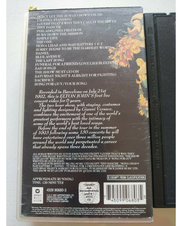 ELTON JOHN LIVE IN BARCELONA 1992 Warner - VHS Tape Am