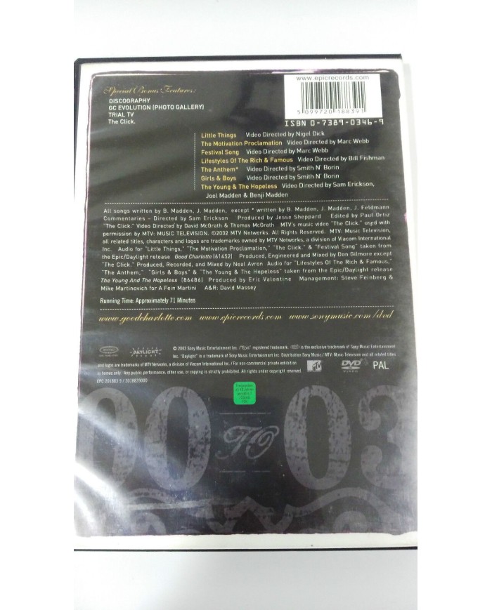 GOOD CHARLOTTE VIDEO COLLECTION DVD SONY 2003 - AM