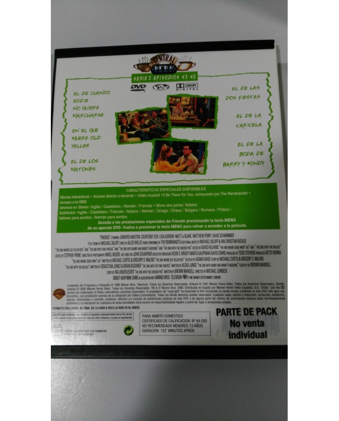 FRIENDS TEMPORADA 2 COMPLETA 4 DVD DOBLE EDICION CAJA DURA CENTRAL PERK - 3T