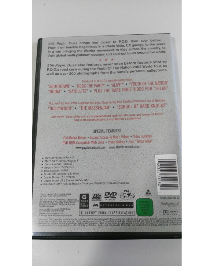 P.O.D. POD STILL PAYIN? DUES DVD REGION 2-6 120 MIN ESPAÑOL ENGLISH FRANCAIS AM