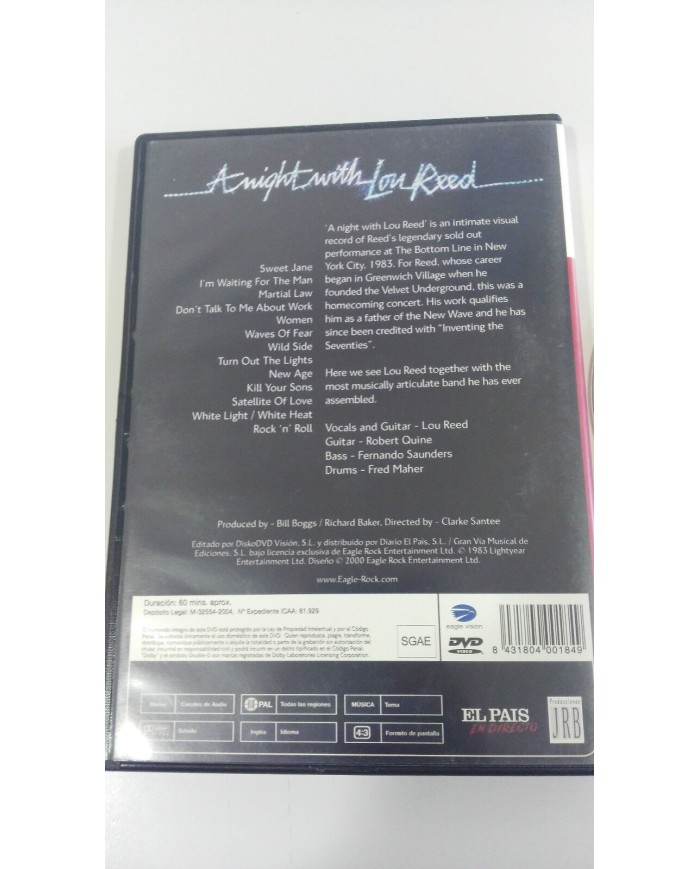 LOU REED IN CONCERT A NIGHT WITH LOU REED DVD PAL REGION 0 ALL REGIONS - AM