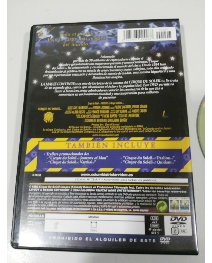 CIRQUE DU SOLEIL LA MAGIE CONTINUE DVD CASTELLANO + EXTRAS 1986 - 2004 SONY