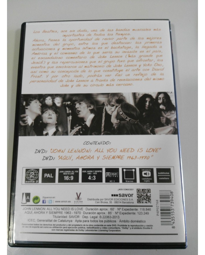 THE BEATLES ALL YOU NEED IS BEATLES JOHN LENNON ALL YOU NEED IS LOVE 2 X DVD AM