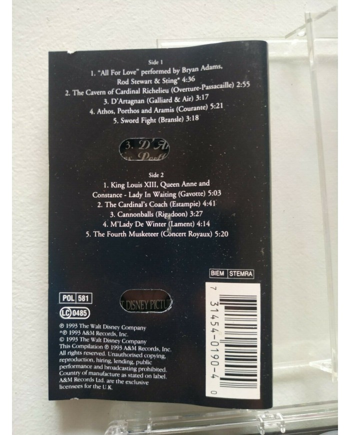 THE THREE MUSKETEERS SOUNDTRACK CASSETTE TAPE CINTA A&M 1993 HOLLAND EDITION Am