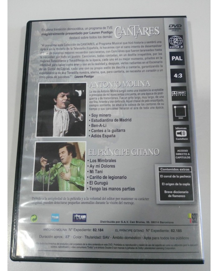 ANTONIO MOLINA + EL PRINCIPE GITANO DVD CANTARES CORRAL DE LA PACHECA Am