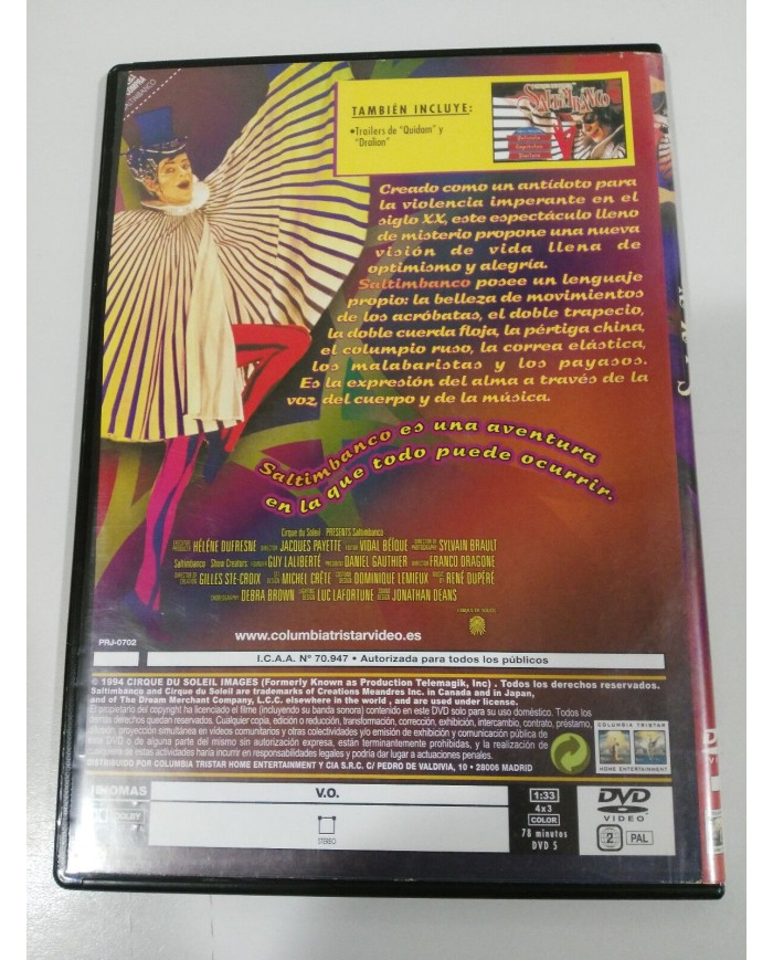 CIRQUE DU SOLEIL SALTIMBANCO DVD + EXTRAS 1994 - 2T