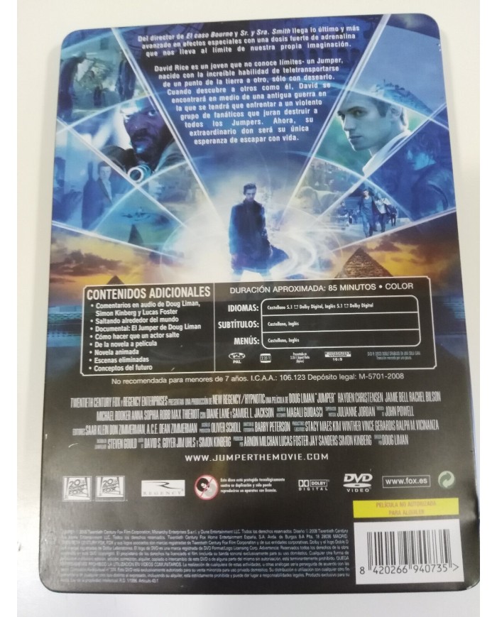 JUMPER DVD STEELBOOK + EXTRAS HAYDEN CHRISTENSEN ESPAÑOL ENGLISH - AM