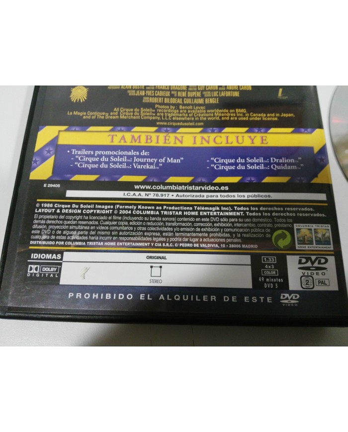 CIRQUE DU SOLEIL LA MAGIE CONTINUE DVD CASTELLANO + EXTRAS 1986 - 2004